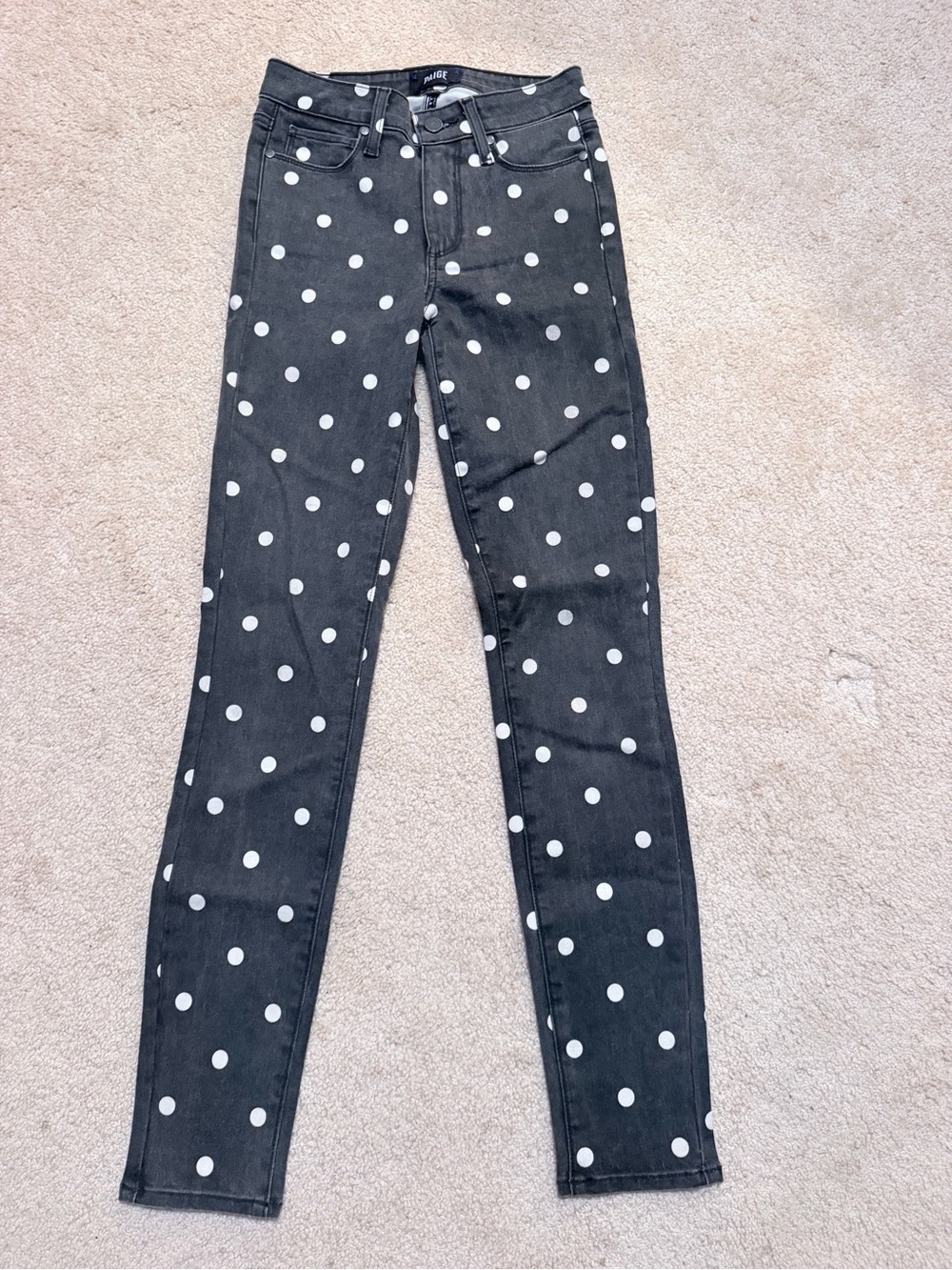PAIGE Hoxton Ultra Skinny Black & Cream Polka-dot High Rise Jeans Size 24